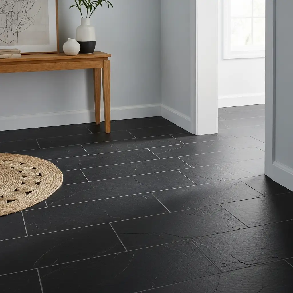 Peel and Stick Floor tile ideas Dramatic Black Slate
