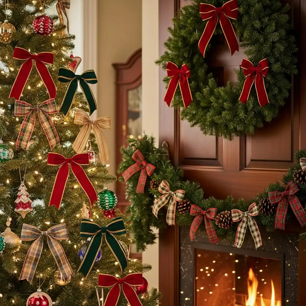 Old Fashioned Christmas Decor Ideas Simple Bows and Ribbons