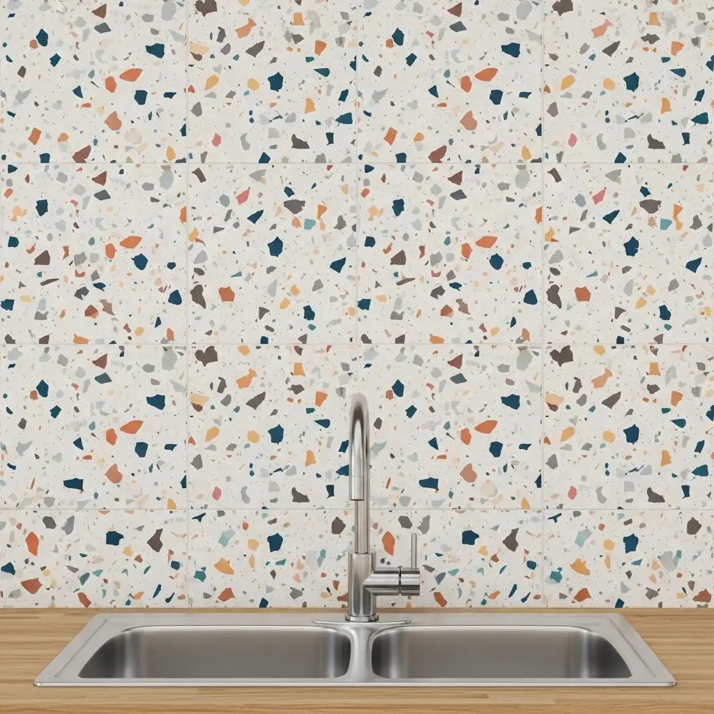 Colorful terrazzo pattern on wall