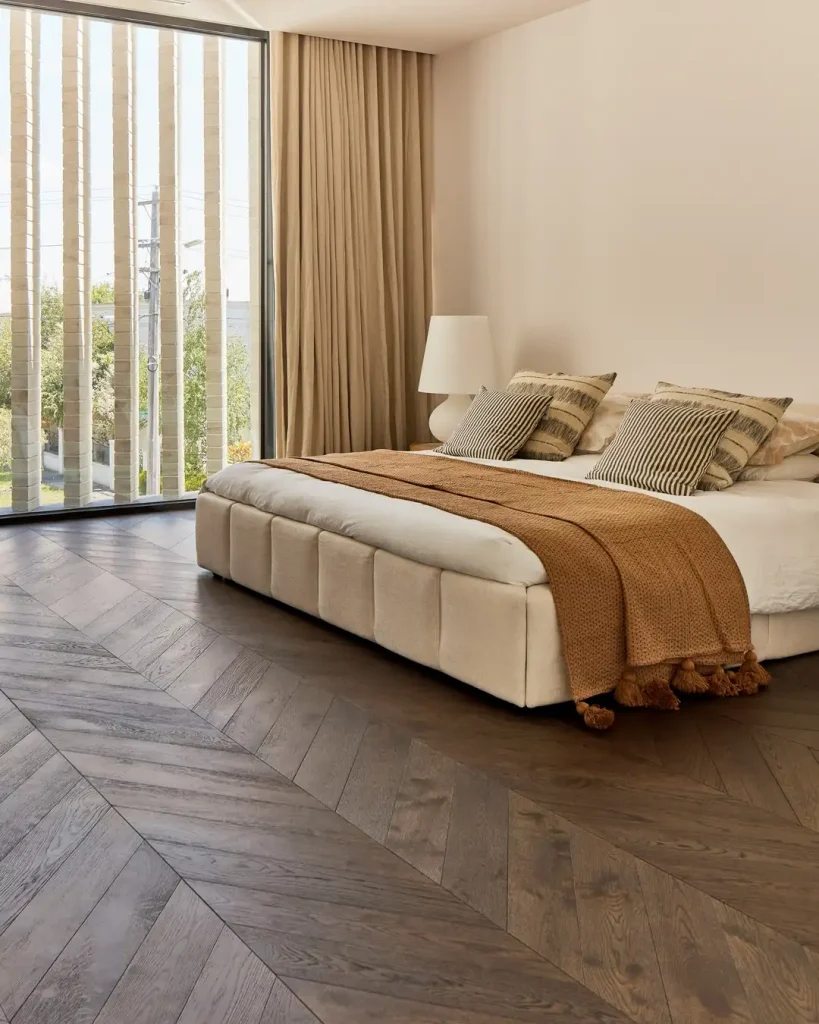 Chevron Flooring master bedroom