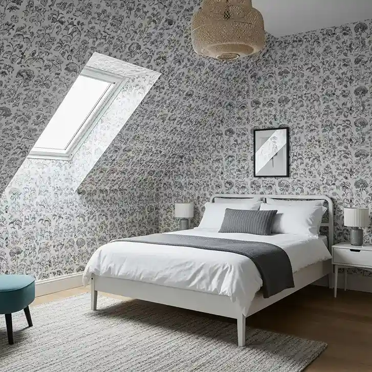 Visual Interest with Wallpaper slanted bed ideas