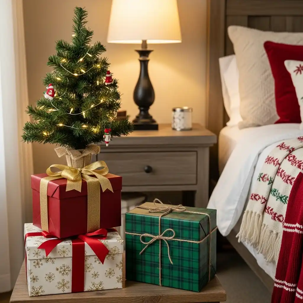Christmas Bedroom Ideas Stacked, Wrapped Gifts