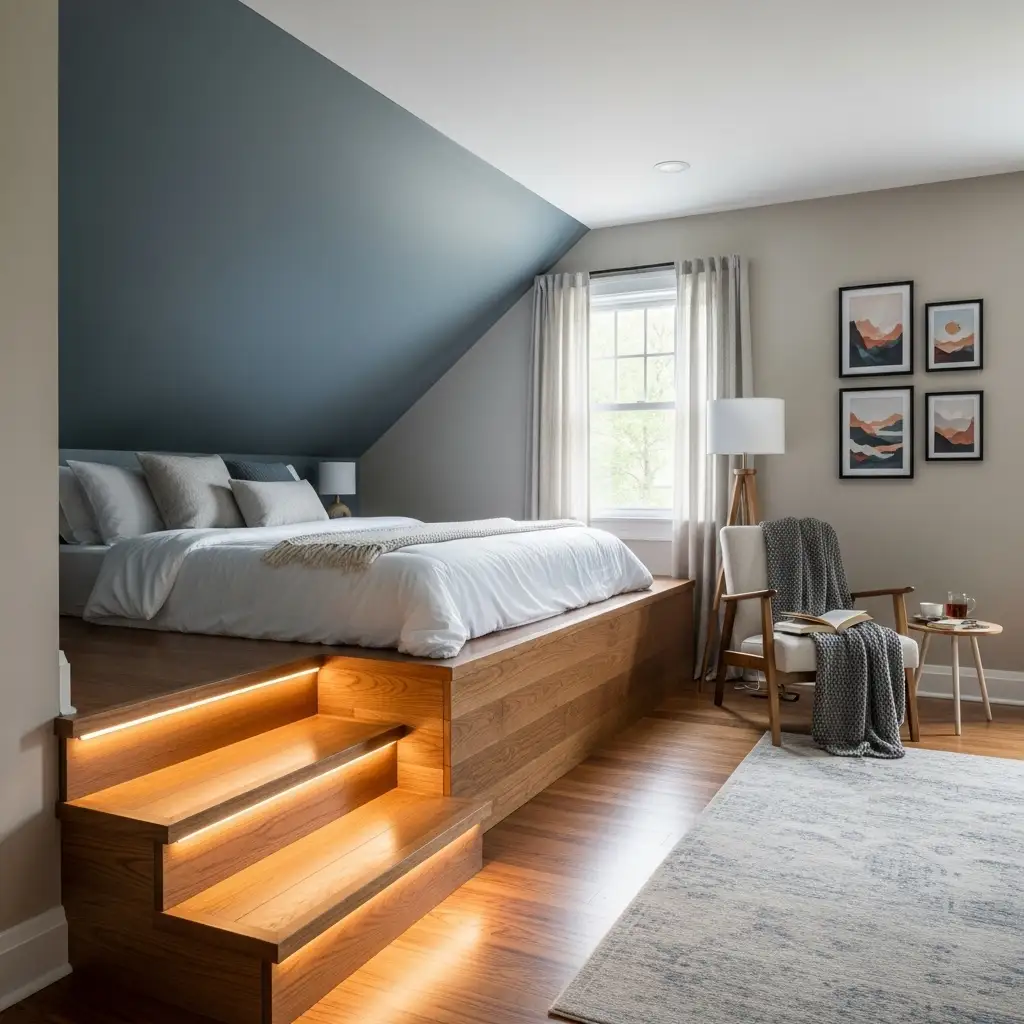 Sloped Ceiling Bedroom ideas Implement Level Changes