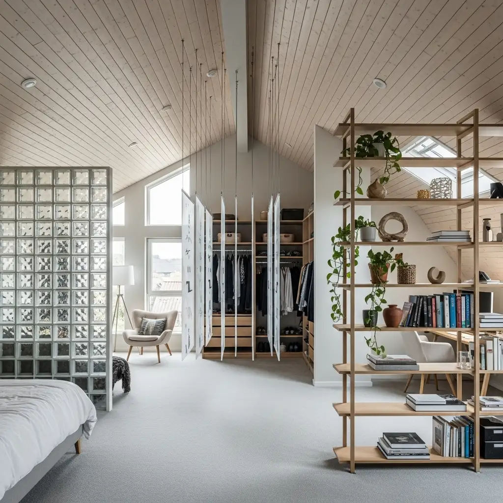 Sloped Ceiling Bedroom Use Transparent Divisions