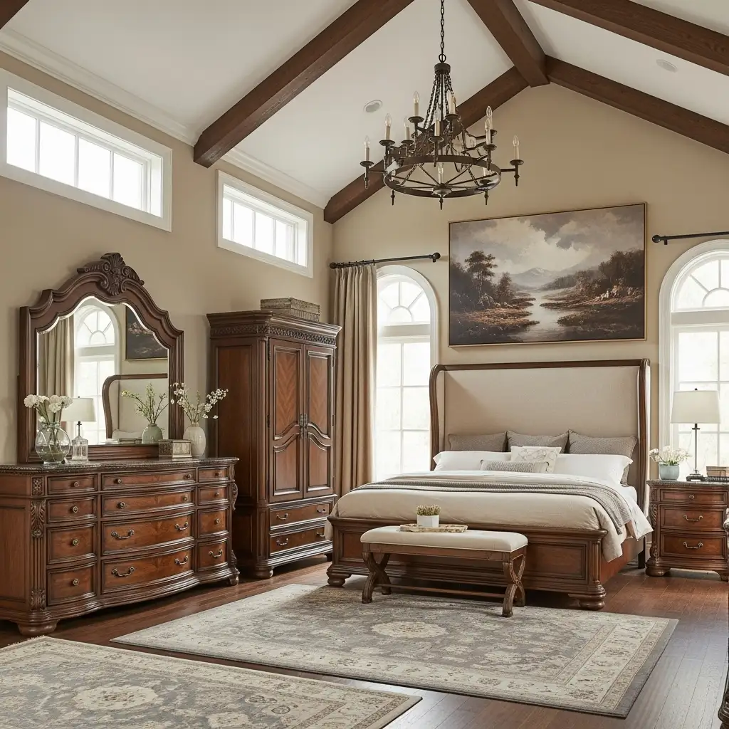 Vaulted Ceiling Bedroom with Choosing Appropriate Scale