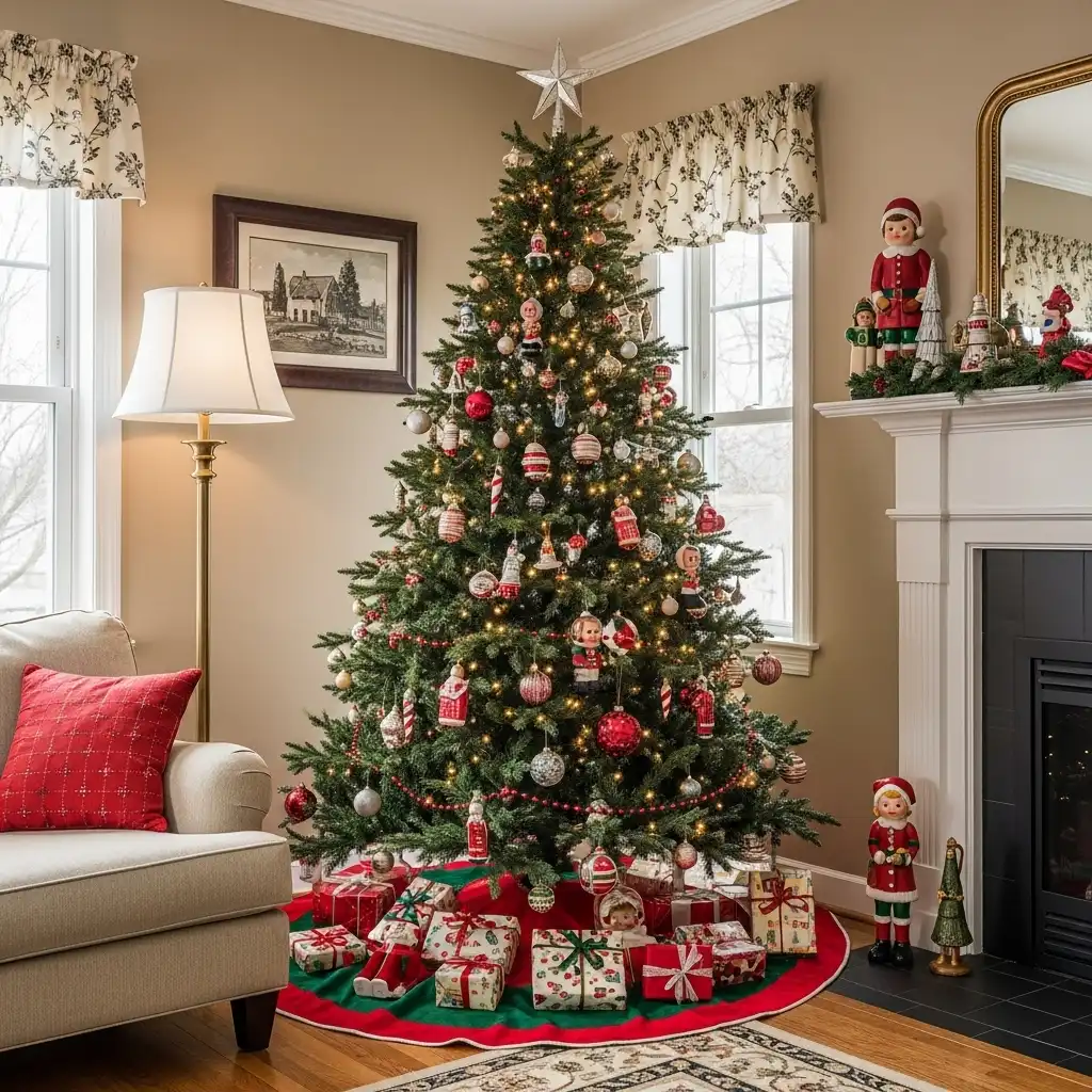 Vintage Christmas Tree Living Room Centerpiece