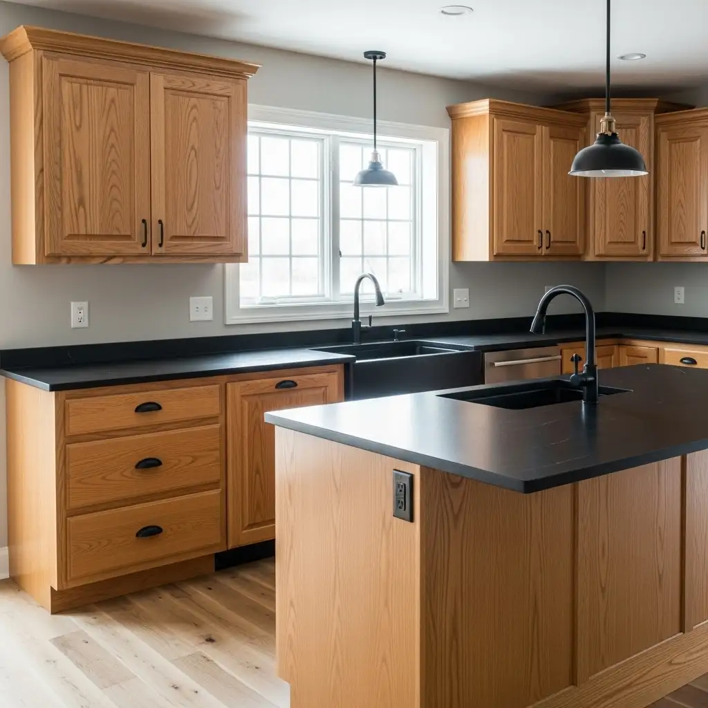 Natural Oak with Black Countertops