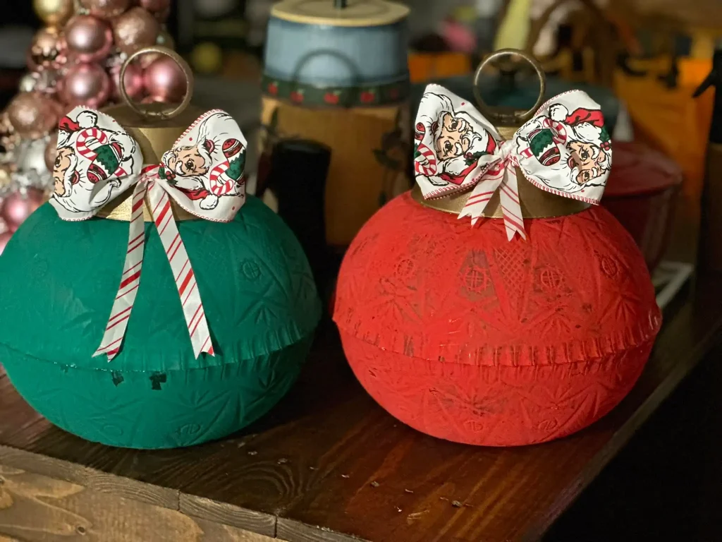 Large festive ornaments with bows