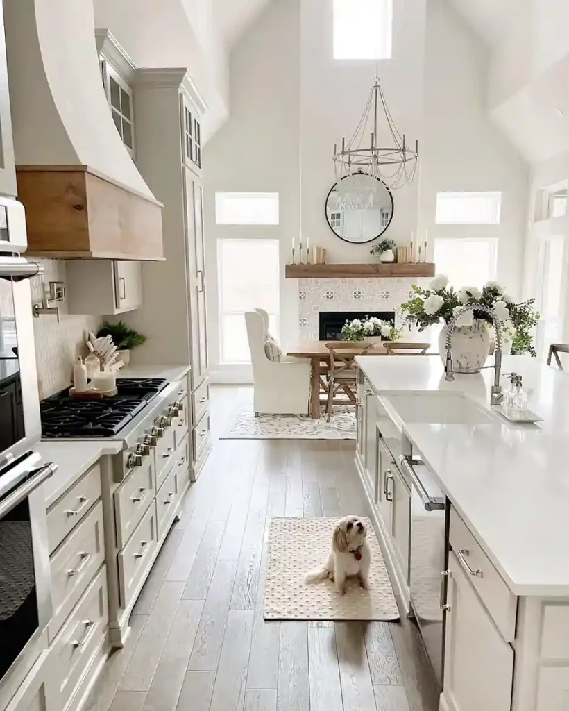 Vaulted Ceiling Kitchen Warmth with Exposed Wood Beams