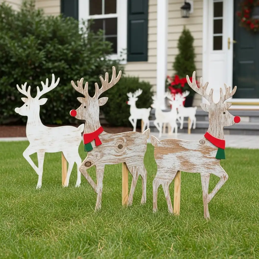 Outdoor Christmas Decorations Rustic Wooden Reindeer