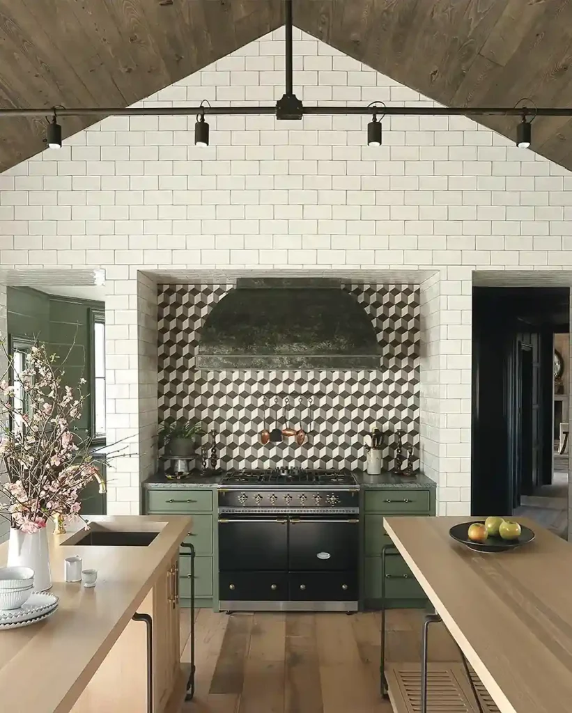 vaulted ceiling kitchen with Tall Backsplash