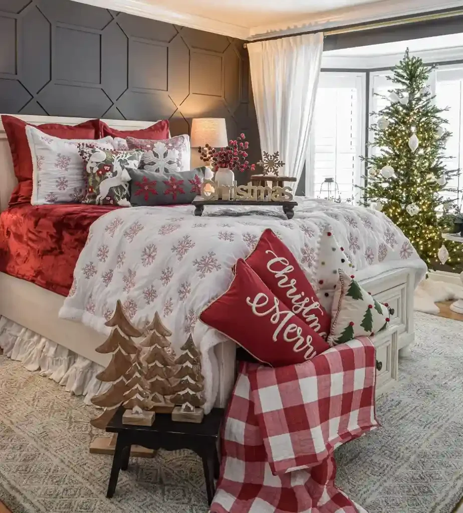 Christmas Bedroom Ideas Velvet and Plaid Pillow Swap