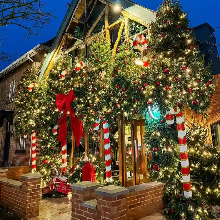 Festive holiday decorations with lights