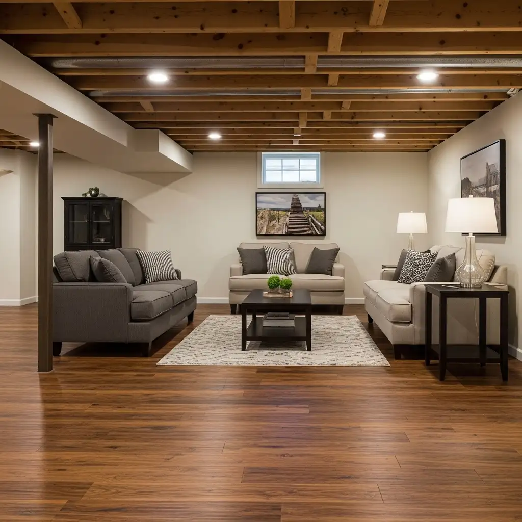 Engineered hardwood basement