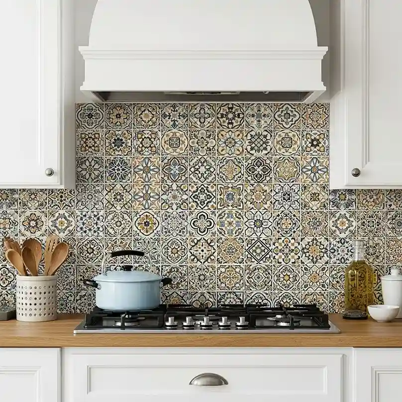 Colorful Moroccan tile kitchen backsplash