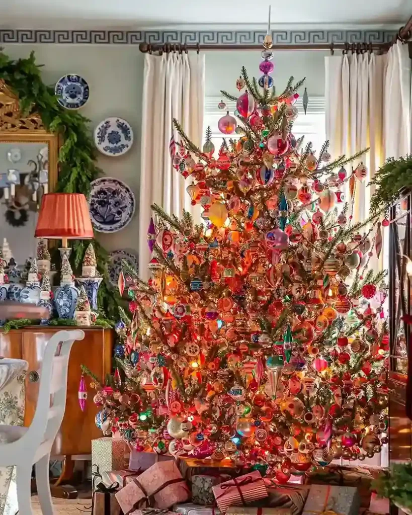 Vintage Christmas Tree Large Colored Bulbs