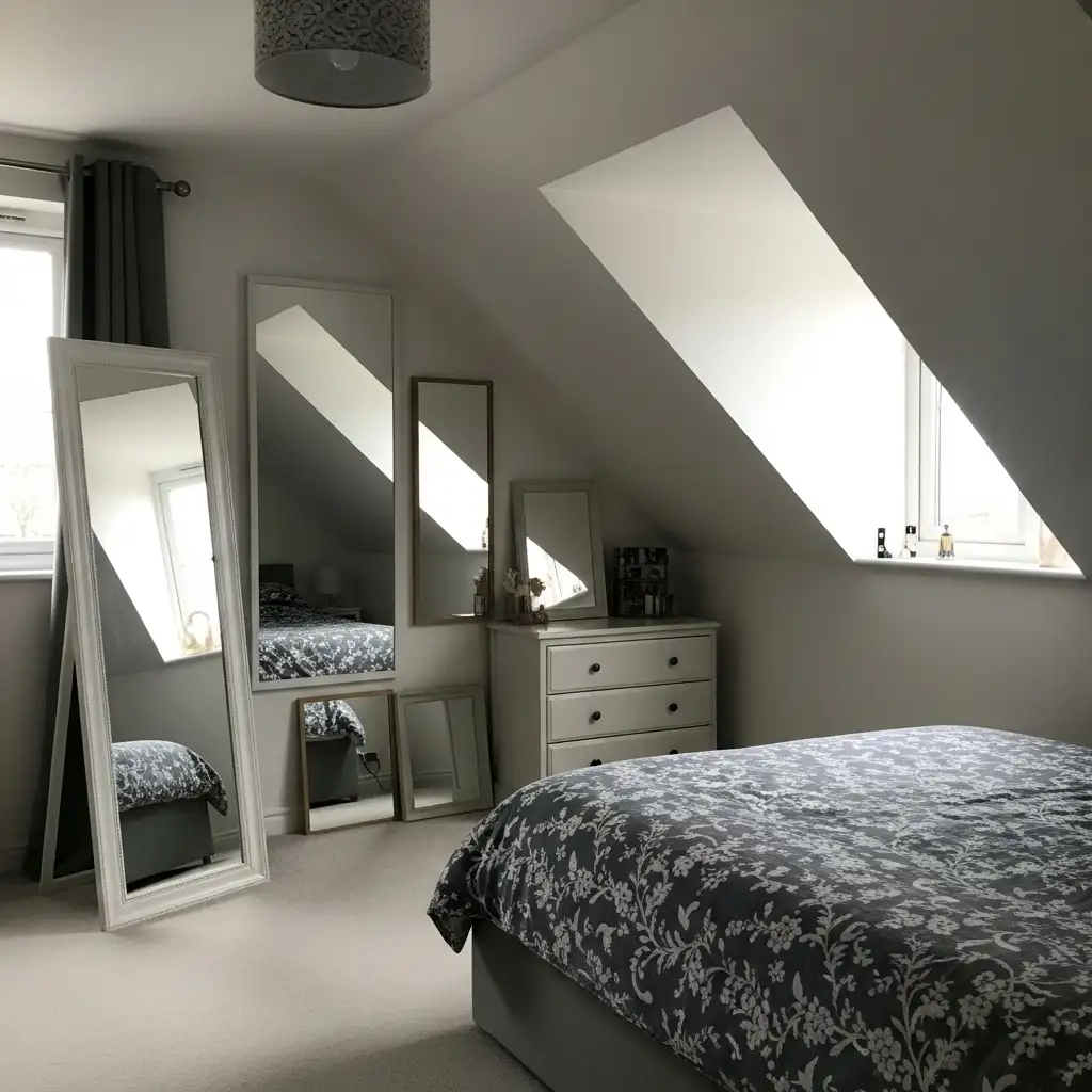 slanted ceiling Mirrors to Expand the Space