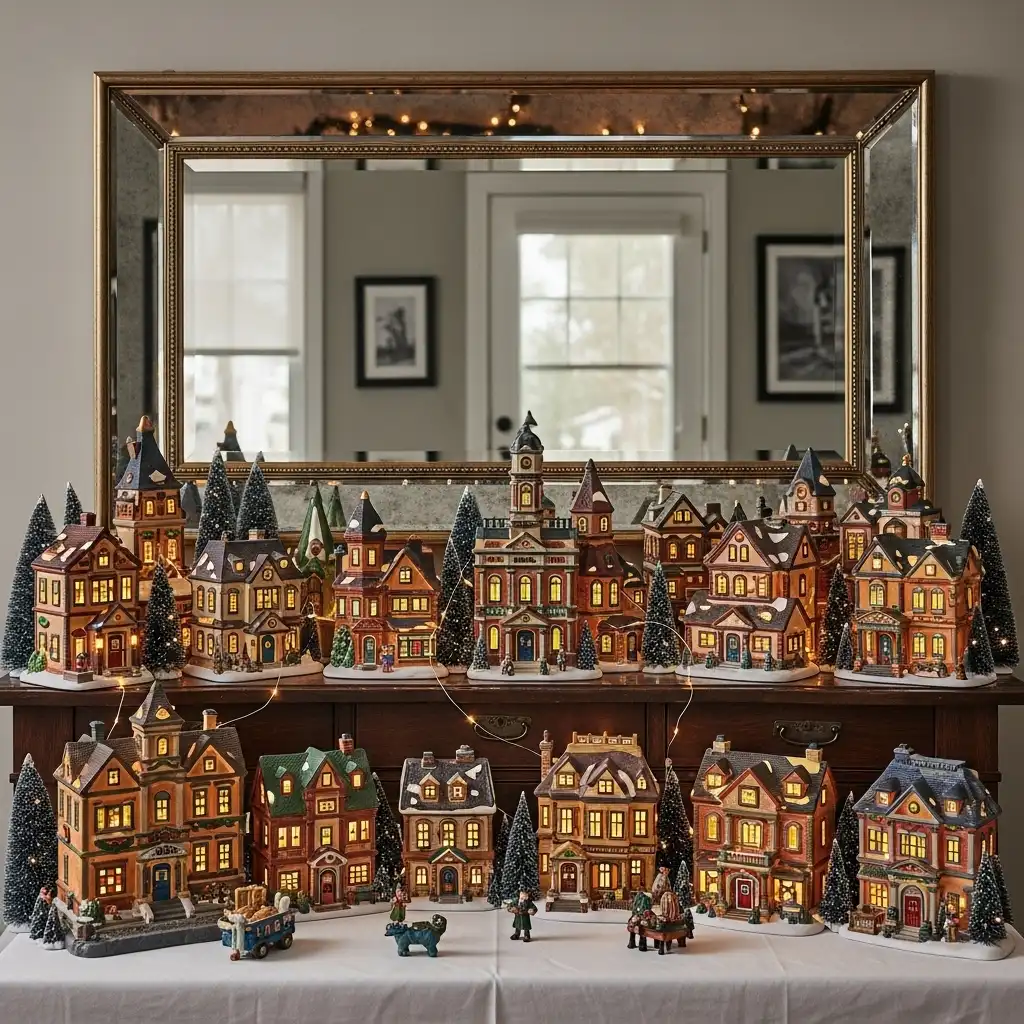 Christmas Village Display Mirror-Backed Display for Depth
