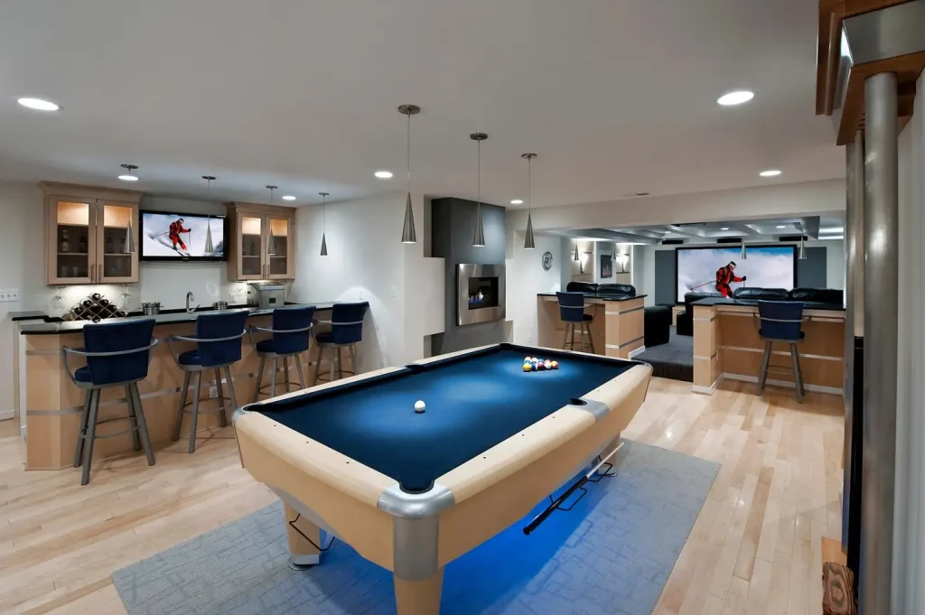 basement remodel entertainment space