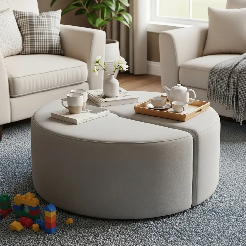 Round coffee table Upholstered Ottoman