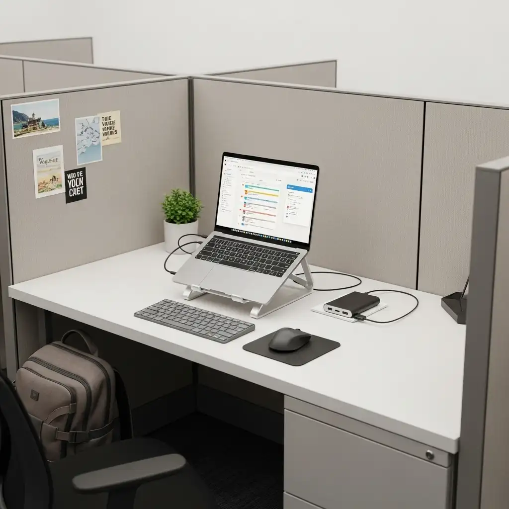 Office Cubicle Digital Nomad Setup
