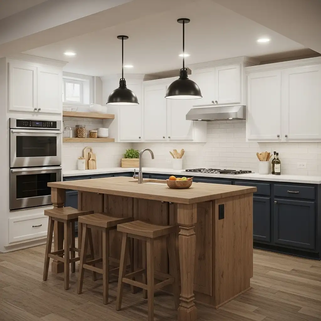 basement kitchen Two-Tone Cabinet Design