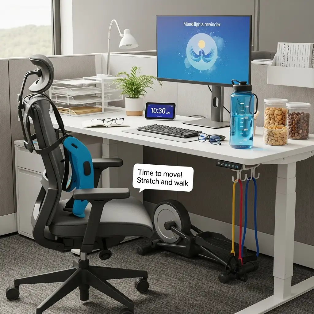 Office Cubicle Health and Wellness Focus