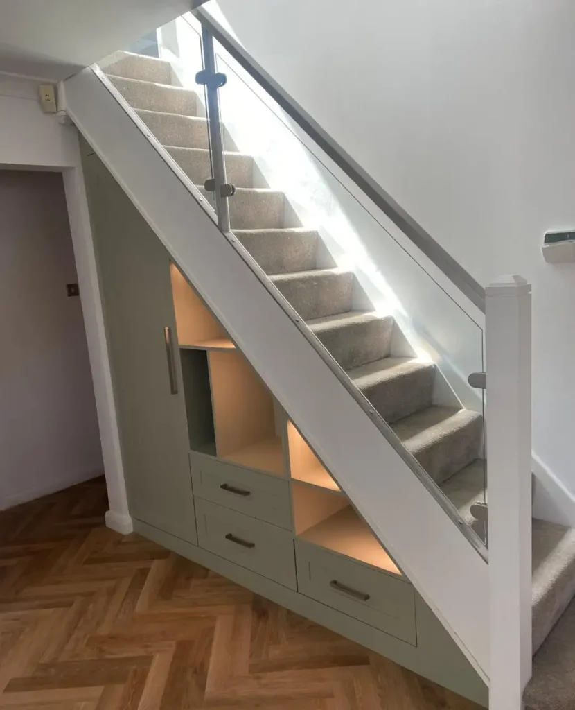 basement stairs design Built-In Drawer Storage