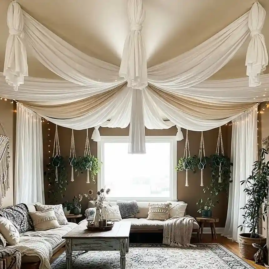 diy ceiling Fabric Draping