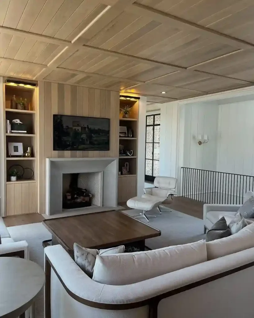 wood wall behind tv Vertical Planks