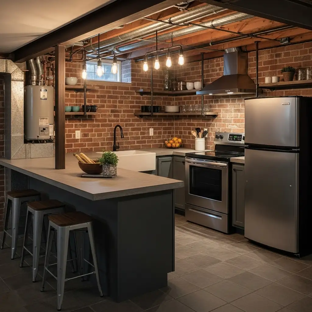 basement kitchen Industrial Chic Style